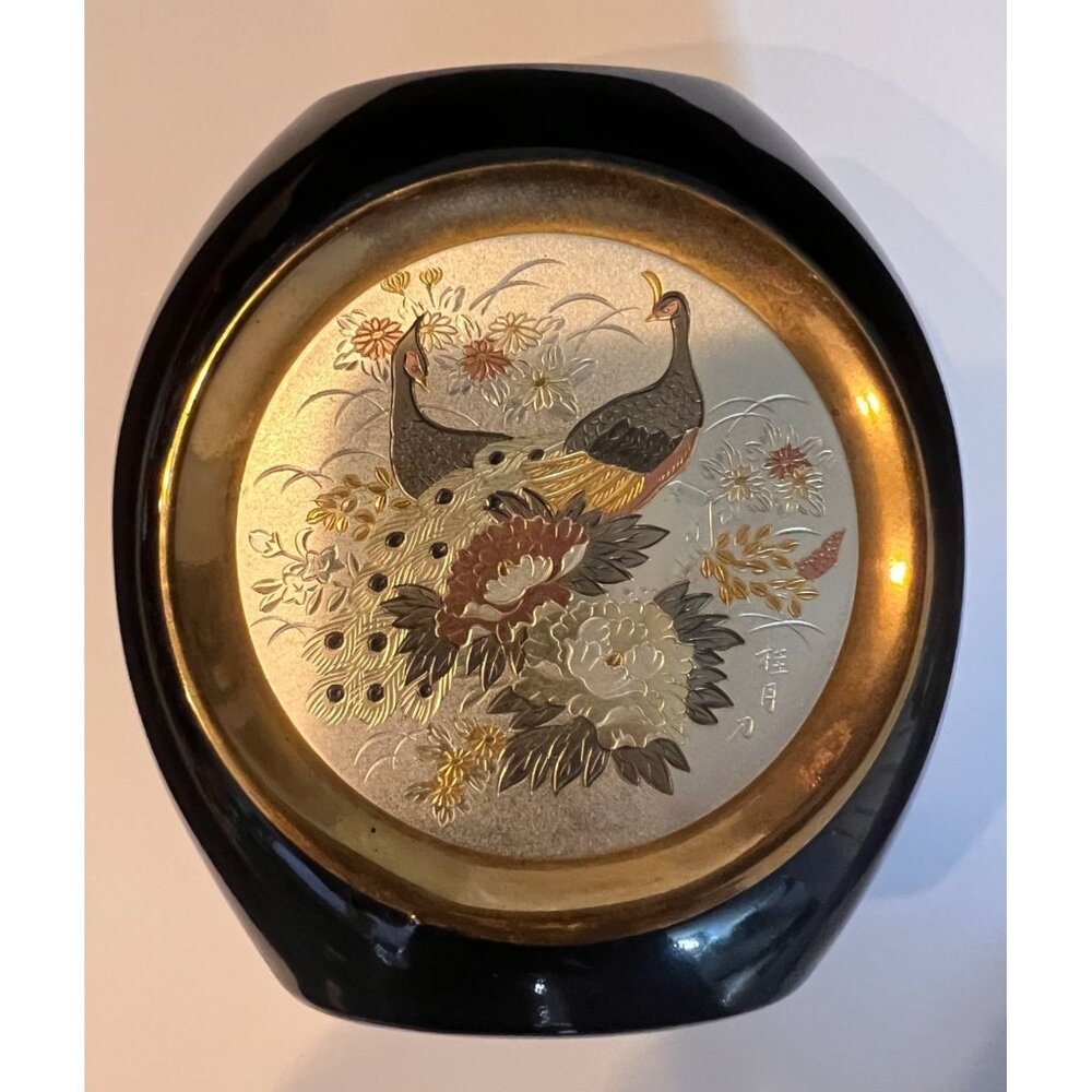 Chokin The Art Of Chokin 24K Gold Edged Made In Japan Vase With Quail & Flower